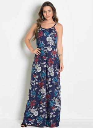 Vestido Longo com Al�as (Floral)