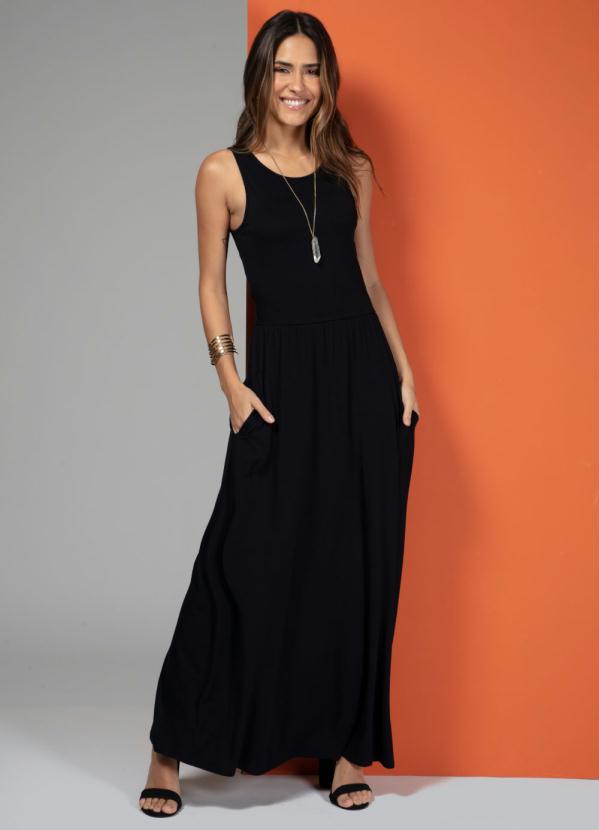 vestido longo casual preto