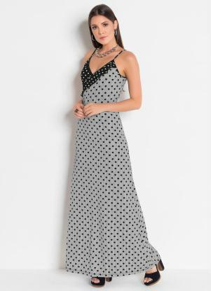 Vestido Longo com Decote Transpassado (Poá) Vestido Longo com Decote Transpassado (Poá)