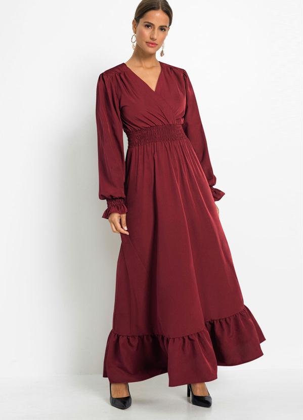 Vestido Longo Decote Transpassado (Rubro)