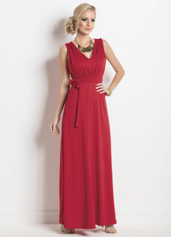 vestido vermelho decotado longo