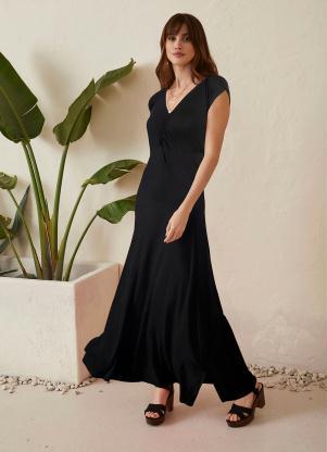 Vestido Longo Decote V (Preto)