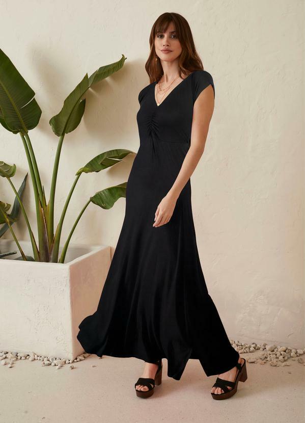 Vestido Longo Decote V (Preto)