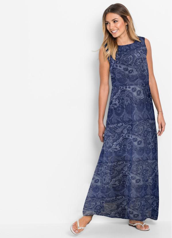 Vestido Longo Estampado (Azul) Vestido Longo Estampado (Azul)