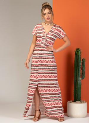 Vestido Longo (�tnico Rosa) com Lastex na Cintura
