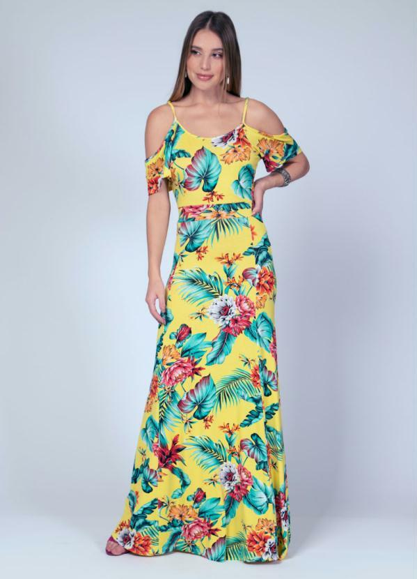 vestido floral amarelo longo