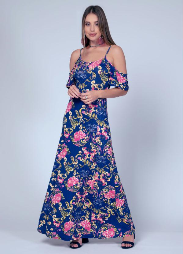 Vestido Longo (Floral Azul) com Al�as Regul�veis