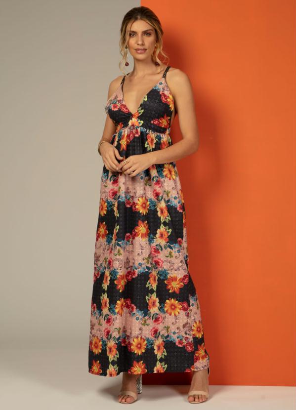 vestido floral laranja