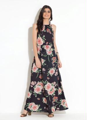 Vestido Longo (Floral Preto) com Amarra��o