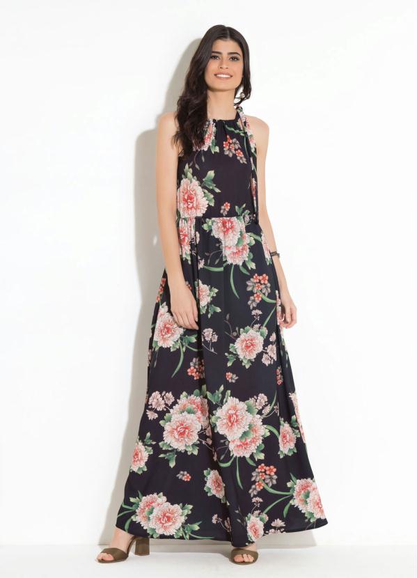 Vestido Longo (Floral Preto) com Amarra��o