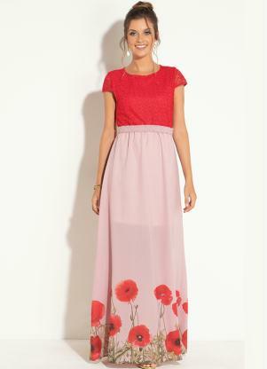 Vestido Longo (Floral Rosê) com Renda Vestido Longo (Floral Rosê) com Renda