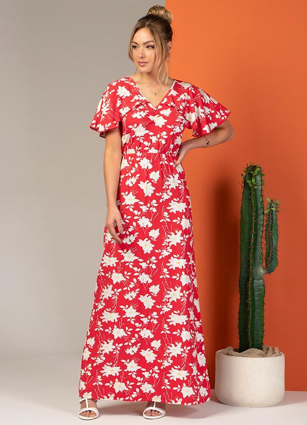 vestido longo vermelho florido