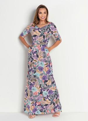 Vestido Longo (Folhagem Rosa) Moda Evang�lica