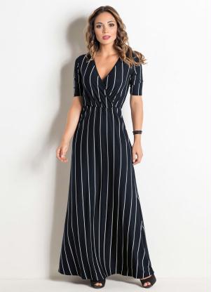 Vestido Longo (Listrado) Miss Masy Manga 3/4