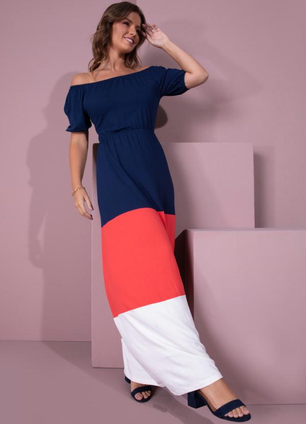 Vestido Longo (Marinho, Vermelho e Off White) Vestido Longo (Marinho, Vermelho e Off White)