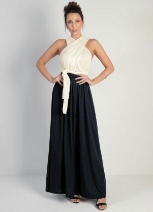 Vestido Longo (Off White e Preto) Frente Única Vestido Longo (Off White e Preto) Frente Única