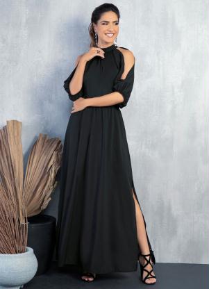 Vestido Longo (Preto) com Mangas Vazadas Vestido Longo (Preto) com Mangas Vazadas