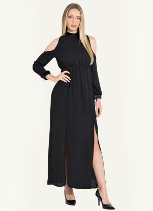 Vestido Longo (Preto) com Ombros Vazados