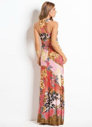 vestido longo floral vermelho