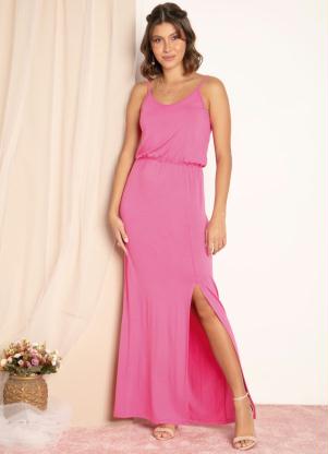 Vestido Longo (Rosa) com Fenda e Al�as