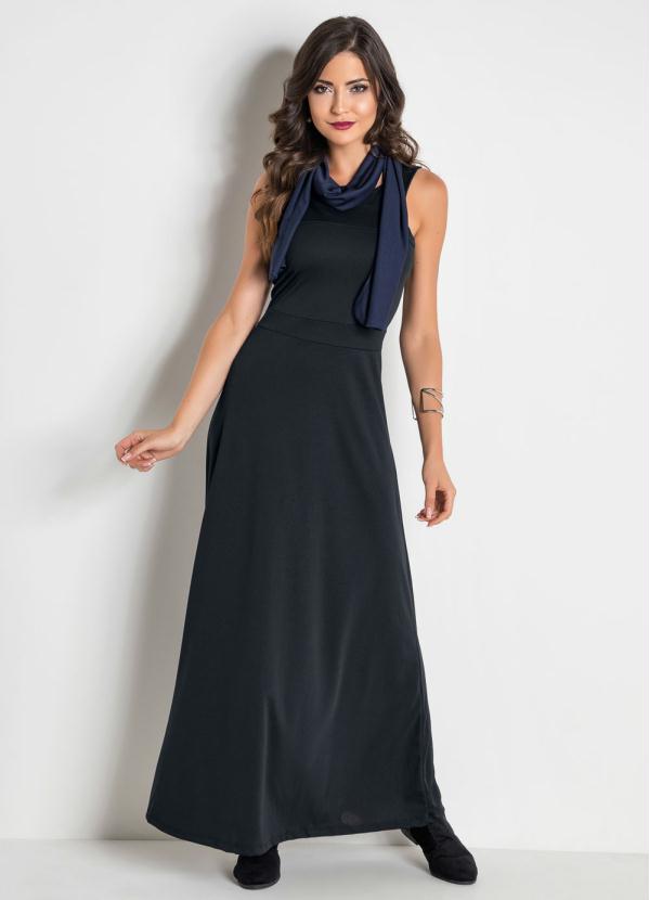 vestido preto longo de manga