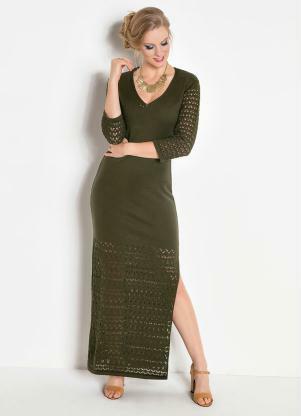 Vestido Longo (Verde Militar) Manga 7/8