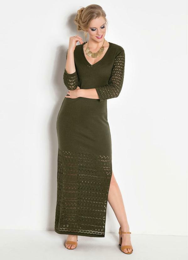 Vestido Longo (Verde Militar) Manga 7/8
