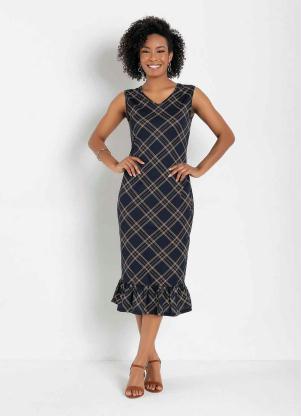 Vestido Longo (Xadrez Marinho)