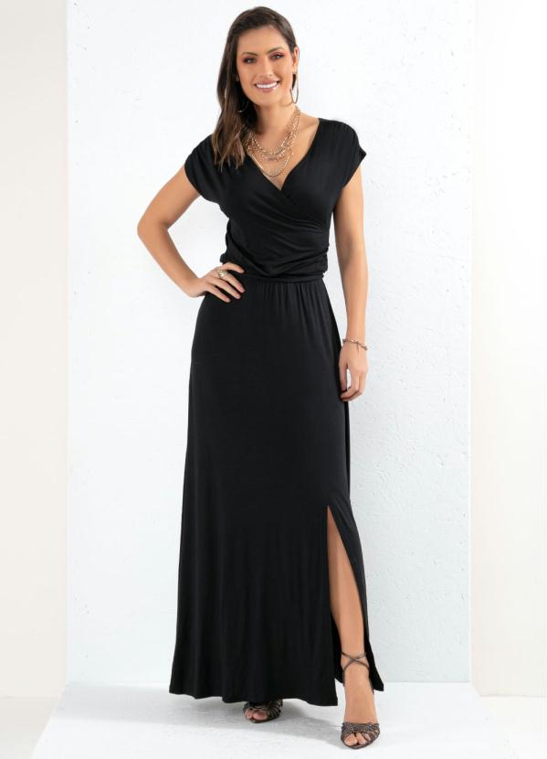 Vestido (Preto) com Decote Transpassado