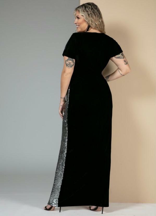 vestido preto veludo longo