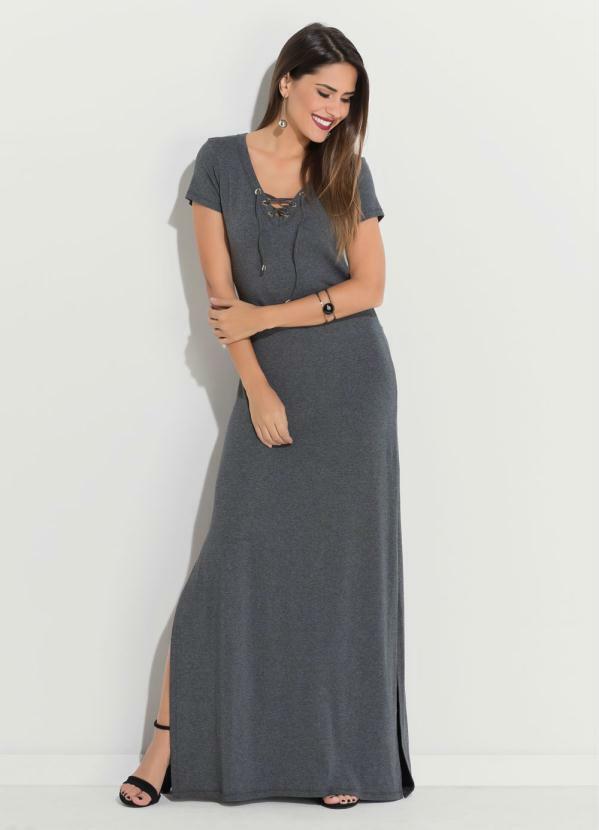 vestido longo cinza