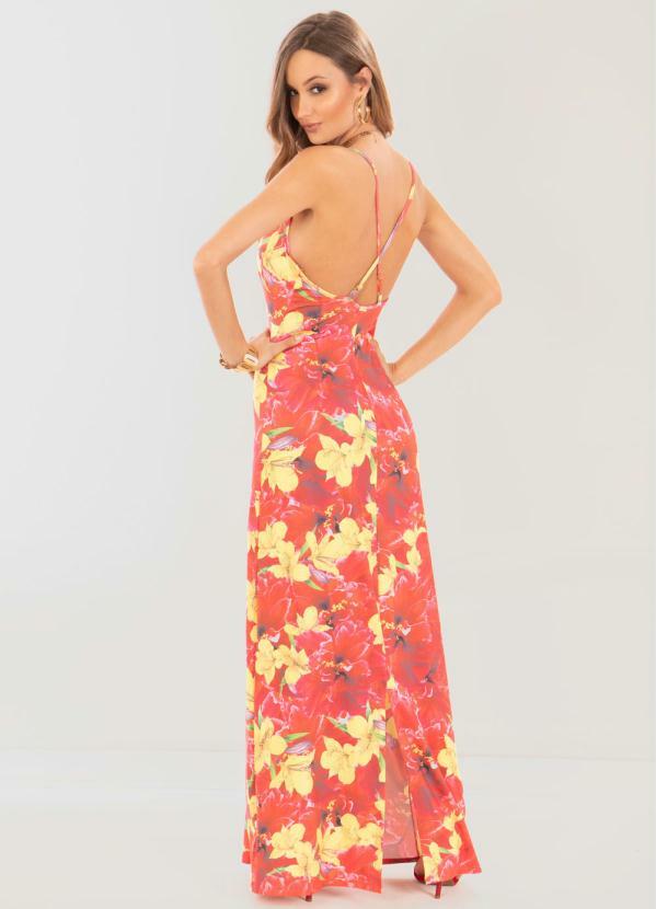 vestido longo floral vermelho