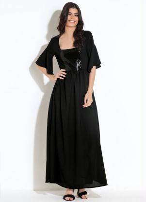 Vestido Quintess Longo (Preto) com Paetê Vestido Quintess Longo (Preto) com Paetê
