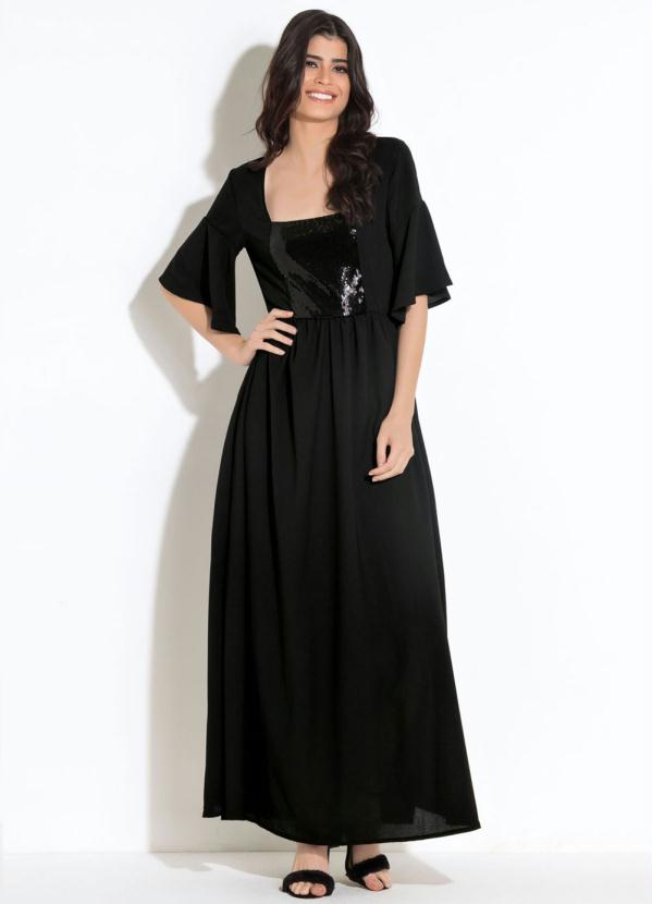 Vestido Quintess Longo (Preto) com Paetê Vestido Quintess Longo (Preto) com Paetê