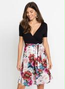 Vestido com Amarra��o Preto e Floral Branco 