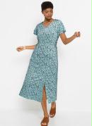 Vestido Decote V Manga Curta Floral Azul 