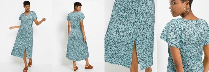 Vestido Decote V Manga Curta Floral Azul