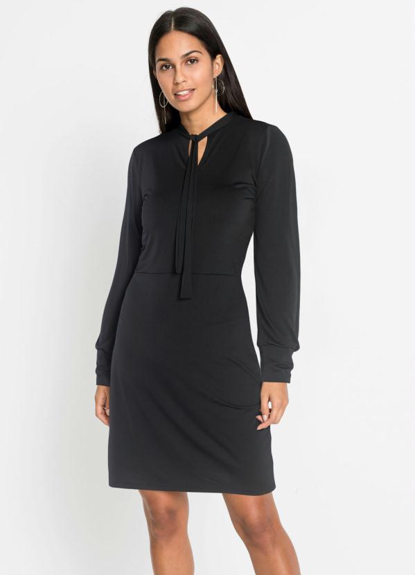 Vestido com Decote Frente em Laço (Preto) Vestido com Decote Frente em Laço (Preto)