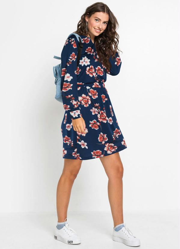 Vestido Mangas Longas com Elastico (Floral Azul) Vestido Mangas Longas com Elastico (Floral Azul)
