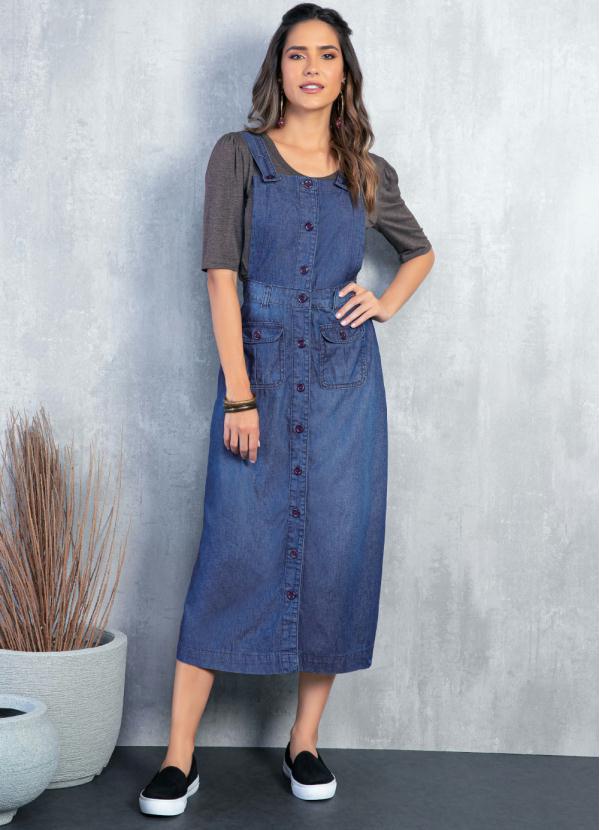 Salopete (Jeans) com Bolsos e Botões Salopete (Jeans) com Bolsos e Botões