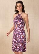 Vestido Abstrado Roxo com Transpasse no Busto