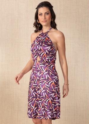Vestido (Abstrado Roxo) com Transpasse no Busto