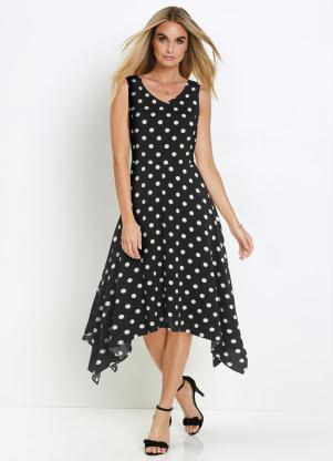 Vestido Assimétrico com Pontas (Poá Preto) Vestido Assimétrico com Pontas (Poá Preto)