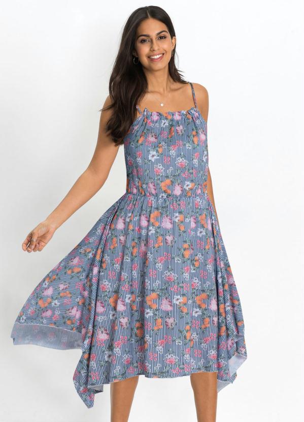 Vestido Assim�trico de Alcinhas (Estampado Azul)
