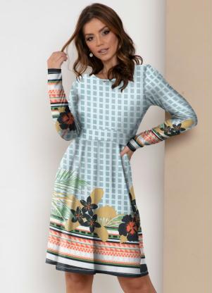 Vestido (Barrado Laranja) com Mangas Longas