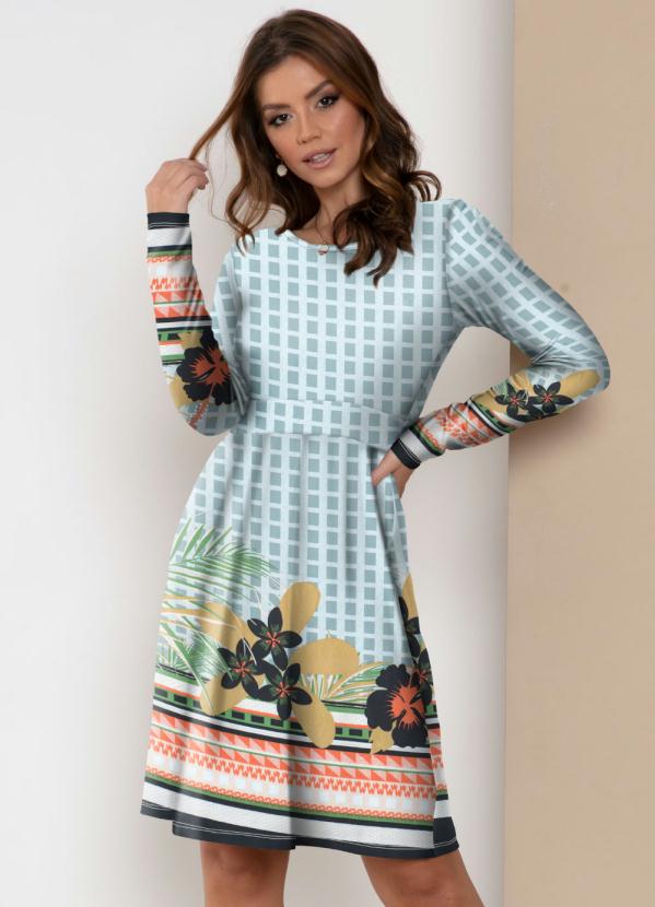 Vestido (Barrado Laranja) com Mangas Longas