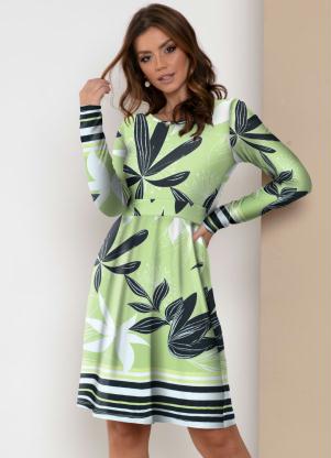 Vestido (Barrado Verde) com Mangas Longas Vestido (Barrado Verde) com Mangas Longas