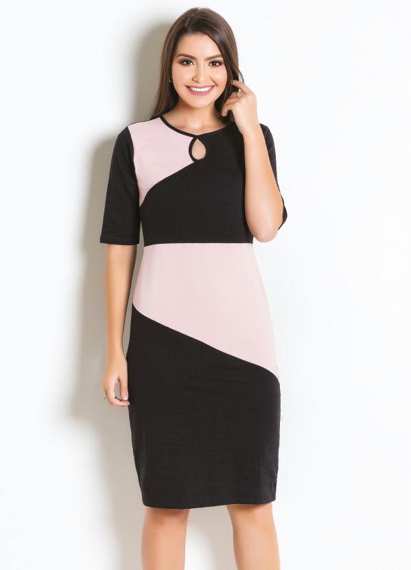 Vestido Bicolor (Rosa e Preto) Moda Evang�lica