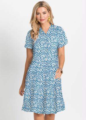 Vestido com Abotoamento (Estampado Azul) Vestido com Abotoamento (Estampado Azul)