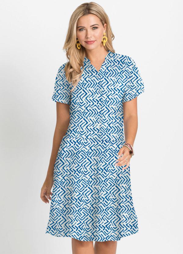 Vestido com Abotoamento (Estampado Azul) Vestido com Abotoamento (Estampado Azul)